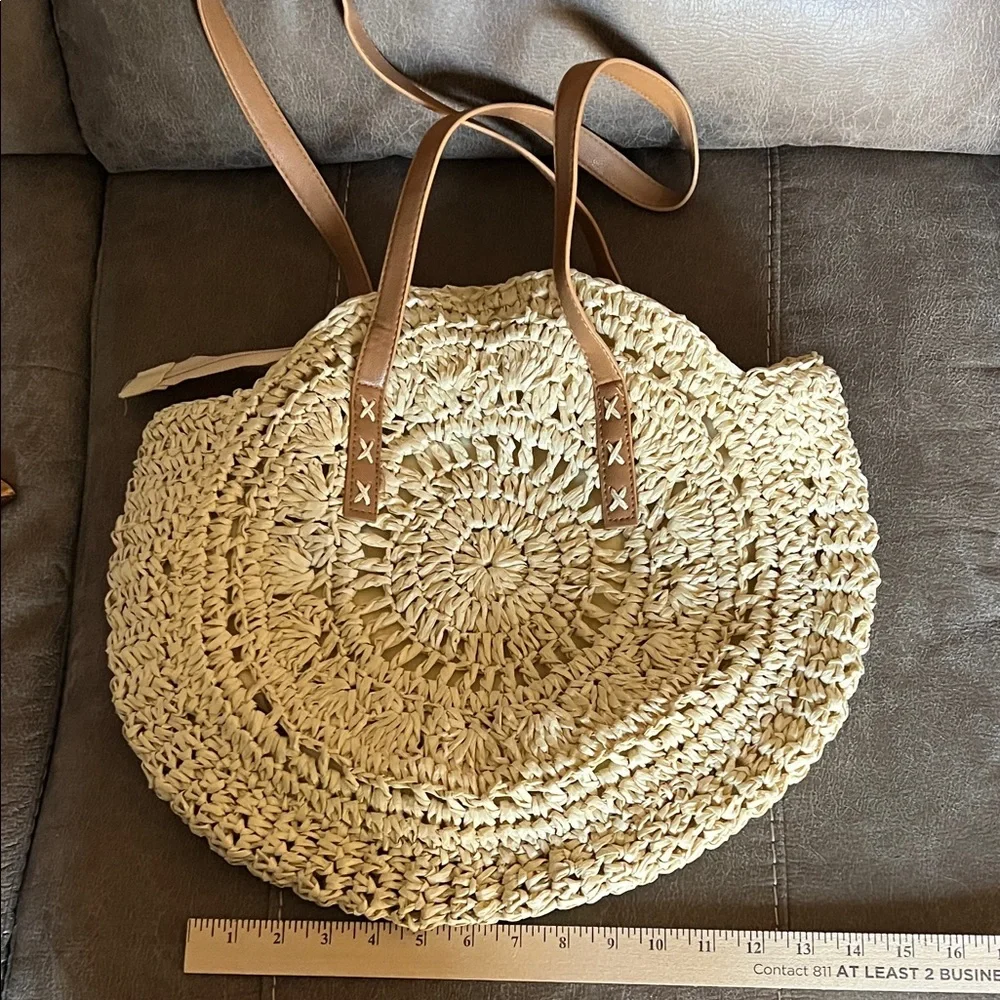 Beige Woven Tote Bag